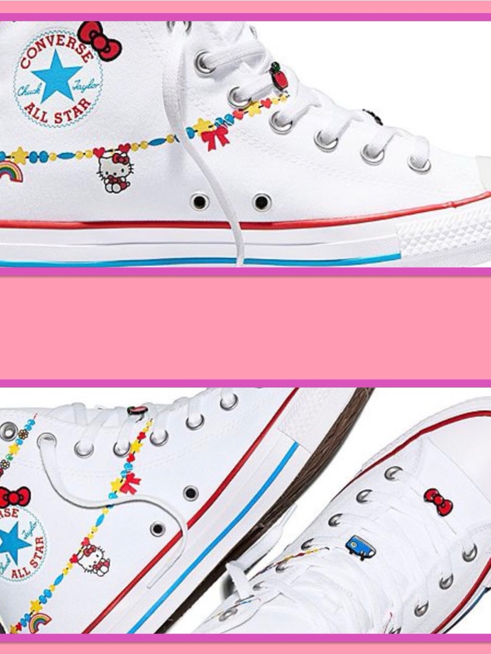 Converse White Hello Kitty High Top Sneakers with Red and Blue Accents